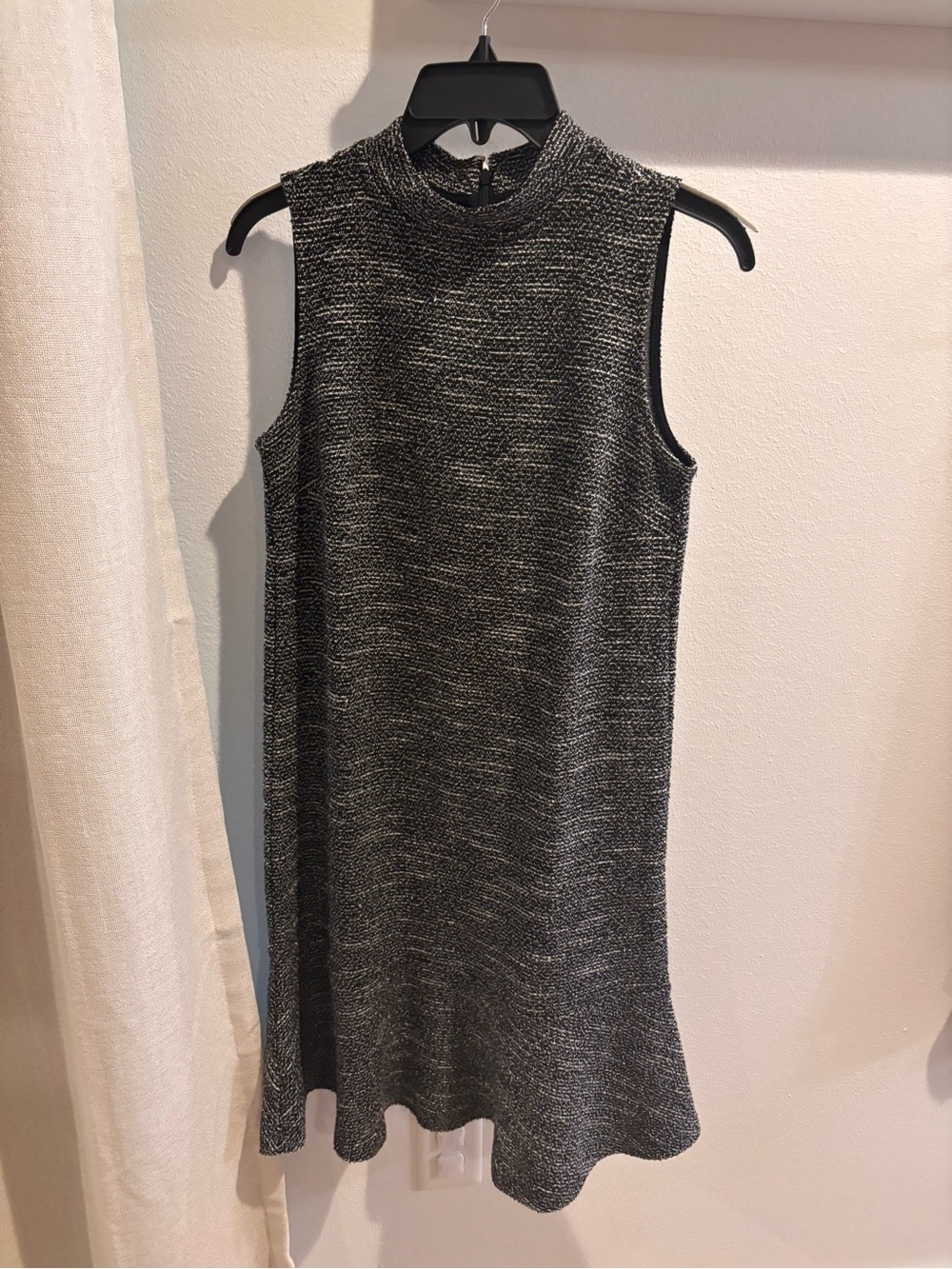 LOFT Sleeveless Mock Neck Midi Dress in Black and White Marled Knit